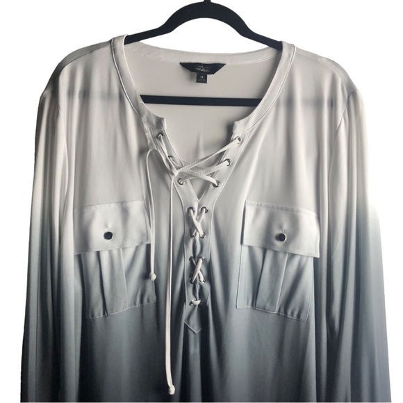 Investments - Slim Factor 3/4 Sleeve Lace Up Ombré Blouse Top Size XL Pre-Loved - Picture 4 of 11